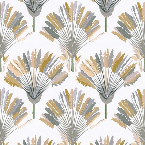 Nature wallpaper wall Profhome 377084 non-woven wallpaper smooth with floral ornaments matt yellow grey white brown 5.33 m2 (57 ft2) (1/5)