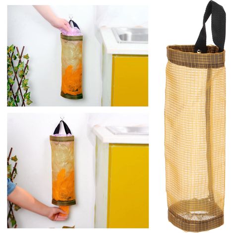 Distributeur de sacs poubelle suspendus, range-sacs d'épicerie, organisateur de cuisine, jaune, taille L (1/5)