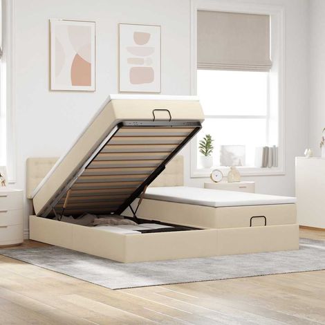 Ottoman-Bett mit Matratzen & LEDs Creme 180x200 cm Stoff