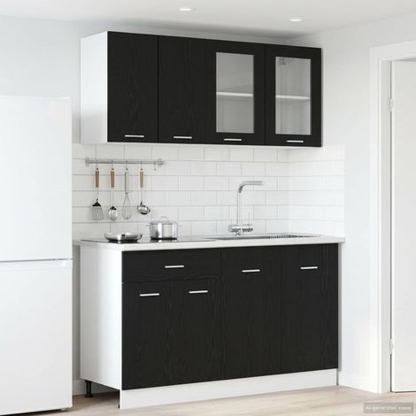 vidaXL Unité de cuisine LYON 4 pcs Chêne noir Bois d'ingénierie (1/5)