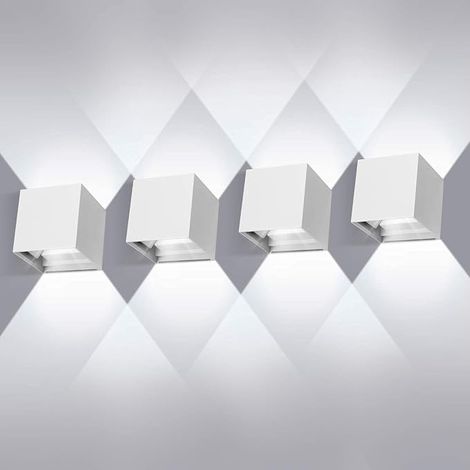 ledmo Paquete de 4 apliques de pared para exteriores, color blanco, lámpara de pared LED de 12 W y 6000 K con ángulo de haz ajustable, iluminación de pared exterior impermeable IP65 para balcón, terra (1/5)