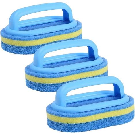 Set di 3 spazzole per la pulizia, portatile, in plastica, multifunzionale e pratico - Adatto per piastrelle della cucina, vasche da bagno e WC - Blu (1/5)
