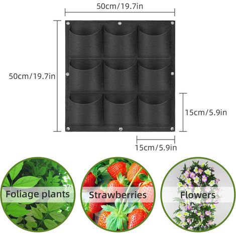 (1 pièce - 9 poches noires) Sacs de culture suspendus, sacs de culture verticaux muraux pour plantes, jardinière pour herbes aromatiques d'intérieur et d'extérieur (1/4)