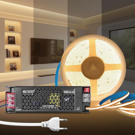 Ruban LED COB 5M, DC 24V Bande LED Blanc Naturel 4000K avec Transformateur 220V 24V 100W Alimentation Réglable, Adhésif Bandeau Lumineuse COB Dimmable pour Chambre, Décoration de la Maison (1/5)