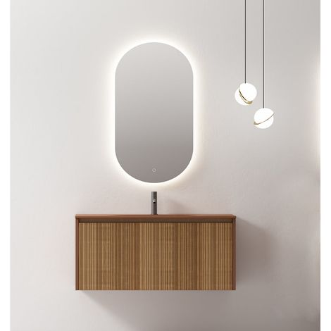 Mobile Bagno Pace 90 cm Rovere Scuro Specchio Ovale Retroilluminato - Meda (1/4)