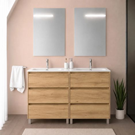 Mobile bagno a terra 120 cm rovere africa tre cassetti e doppia vasca Gaya (1/5)