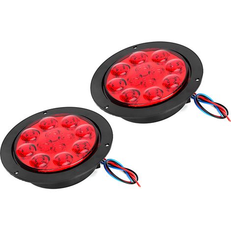 Deux ampoules de 4 pouces 24V 12 LED, indice de protection IP65, clignotants, feux arrière et feux de brouillard, adaptées aux camions et remorques, rouges. (1/5)