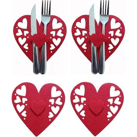 Lot de 4 porte-couverts en forme de cœur, porte-cuillère et couteau de poche pour la Saint-Valentin (1/5)