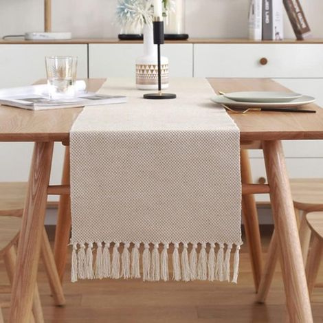 Camino de mesa de estilo rústico con borlas — Lavable — Ideal para mesas de cocina, fiestas, cumpleaños, bodas y más — 32 x 240 cm — Estilo D (1/5)