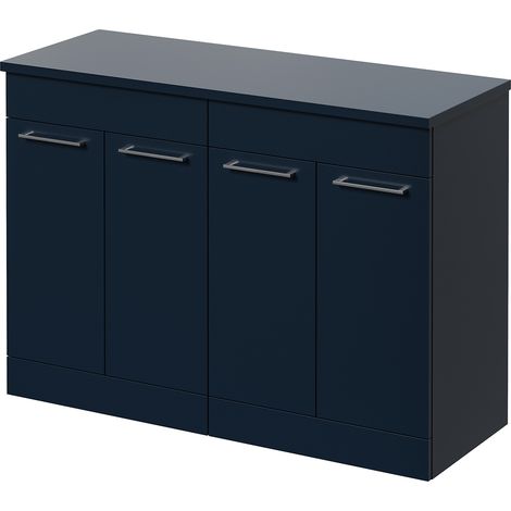 Napoli 460 Deep Blue 1200mm 4 Door Vanity Unit for Countertop Basins - 1200mm - Chrome 160mm Handle