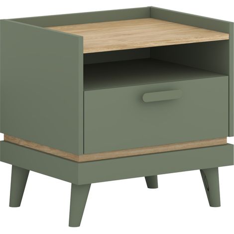 Mesilla de noche Fertalu 102, Verde + Roble, Número de cajones: 0, Número de puertas: 0, 51x50x40cm, Aglomerado laminado
