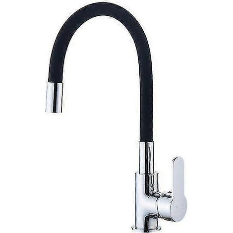 Robinet de cuisine flexible à bec haut pivotant, robinet d'évier flexible, en laiton chromé et noir, robinet d'évier monotrou pour eau chaude et froide (1/3)