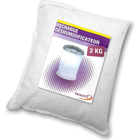 Facilitys – Recharge déshumidificateur 2 kg – Absorbe jusqu'à 55 m² – Granulés de chlorure de calcium – Silencieux et autonome