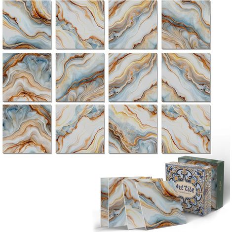 12 Stickers Marbre 15x15cm Jaune Bleu Imperméables (1/5)