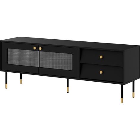 Mueble TV Feletri 102, Negro, Número de puertas: 0, Número de cajones: 0, 150x55x39cm