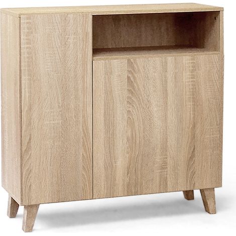 Armoire à chaussures, meuble à chaussures avec 2 portes coloris chêne cambrian - longueur 90 x profondeur 29 x hauteur 90 cm (1/2)