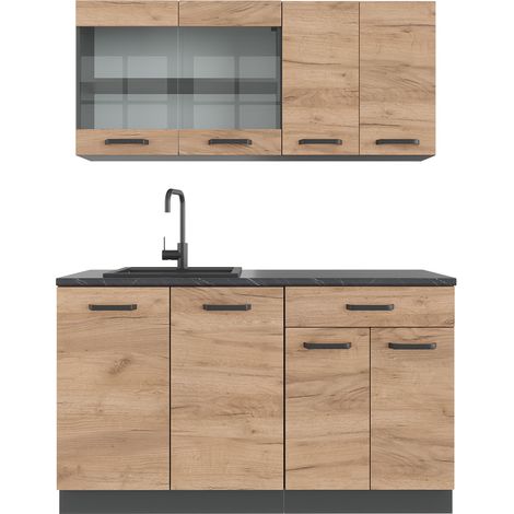 Singleküche R-Line, Goldkraft Eiche/Anthrazit, 140 cm , AP Anthrazit, Vicco