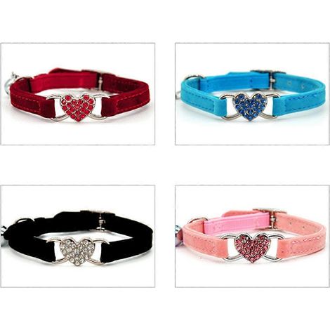 Collar ajustable para gato con decoración de corazón y diamantes de imitación, con cascabel, 1 unidad. (1/5)