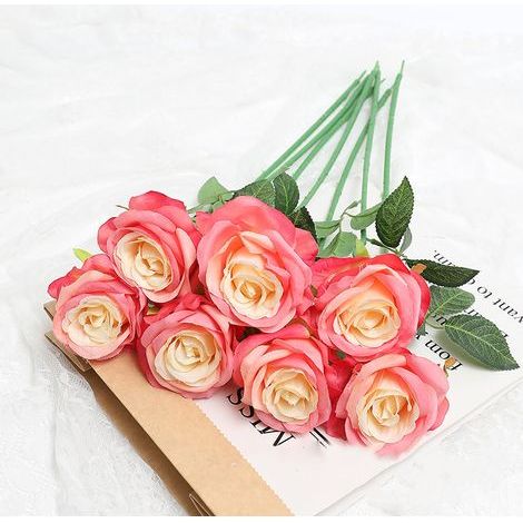 künstliche Rosen in leuchtenden Farben, dekorativ, strapazierfähig, aus Seide, rosa und gelb (1/5)