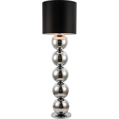 Lampadaire XL en Métal Chrome avec Abat-Jour Noir Satiné 5 Douilles E27 Hauteur 165 cm - PANGIVO (1/4)