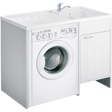 Waschmaschinenabdeckschrank mit umkehrbarem Waschbecken aus PVC Weiss 109x60 cm mod. Irene