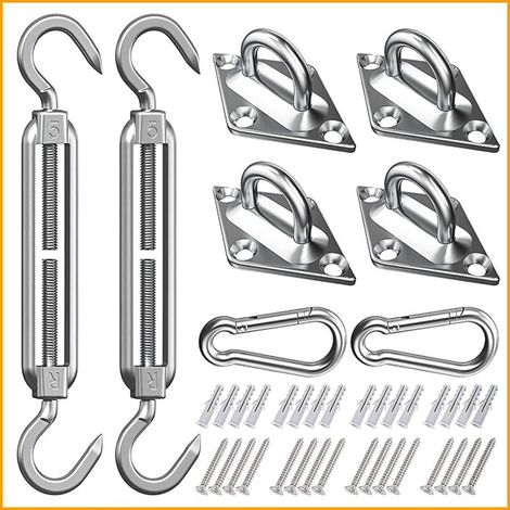 Kit de Fixation Voile d'ombrage, Kit de Montage pour Voile Solaire, Fixation Toile Ombrage, Fixation pour Triangle et Carré, Rectangle, Acier Inoxydable 316 de Qualité Marine (M5 24-Pcs)