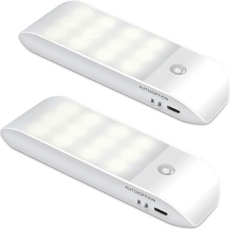Veilleuse LED automatique [Lot de 2], veilleuse de placard rechargeable USB à 12 LED avec détecteur de mouvement et bande adhésive magnétique, 3 modes (auto/marche/arrêt) pour B (1/4)