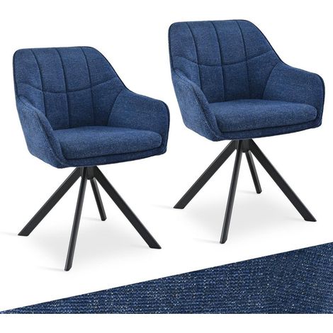 Drehbare Esszimmerstühle 2er Set mit Armlehnen, 360° Drehstuhl, Chenille, Dunkelblau (1/5)