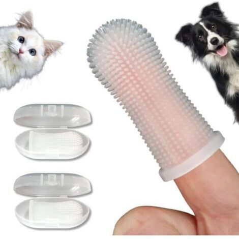 Brosse à dents pour chien Lot de 2 Brosse à dents et étui de rangement Silicone non toxique Nettoyage des dents Souffle Soins dentaires Plaque Off Brosse à Dents Chien Chat Chiot (Clair) (1/4)