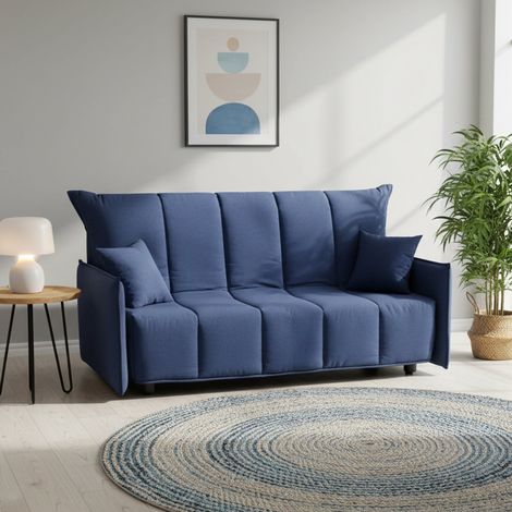 Dmora - Sofa cama Dabarc, Sofá de 3 plazas, 100% Made in Italy, Sofá de salón con apertura trolley, en tela acolchada, con reposabrazos estándar, Cm 190x90h85, Azul (1/5)