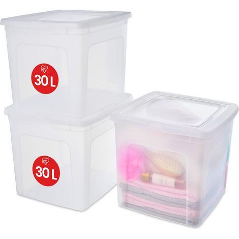 Iris Ohyama Scatole Portaoggetti, 30L, Set di 3, Trasparente, Chiusura facile, Impilabile, Plastica Trasparente, Per Armadio, Scaffali, Scuola, Organizzazione, Giocattoli, Cartoleria , Scarpe, MCB-30 (1/5)