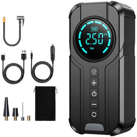 BUNTHAUS Pompe gonflable de pneu, compresseur d'air électrique, mini pompe à air portable pour pneu de voiture, gonfleur de recharge portable, pression préréglée, pour voiture moto sans fil