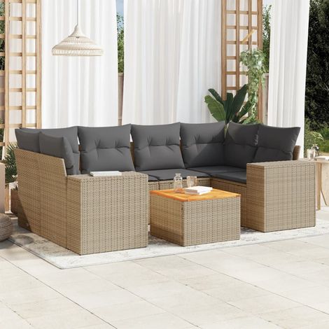 Set sofás de jardín 7 piezas y cojines ratán sintético beige vidaXL (1/3)