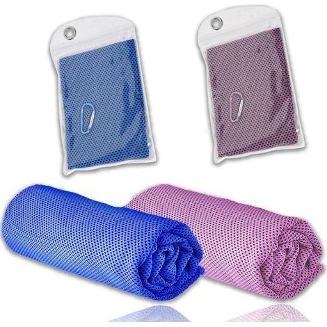 Set mit 2 kühlenden Handtüchern, eiskalten Nackentüchern, weichen und atmungsaktiven Handtüchern zum Laufen, Yoga und für heißes Wetter (blau/rosa) (1/5)