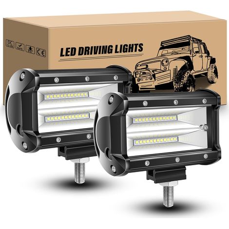 2PCS 5 pouces 13cm 72W phare de travail led, 12V 24V Flood Projecteur LED voiture, 6000K feux antibrouillard etanche pour tout terrain 4x4 moto auto camion tracteur suv bateau (1/5)