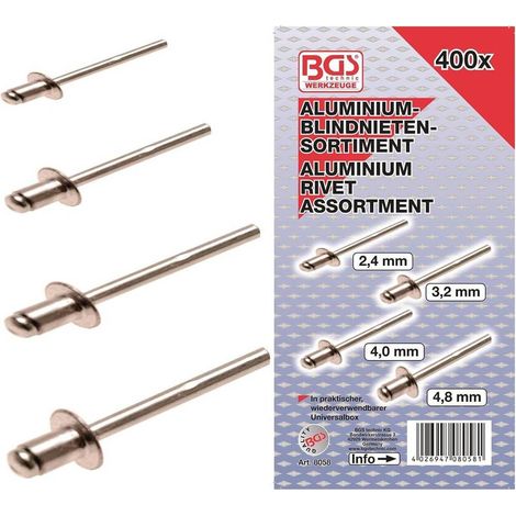 Assortiment de Rivets Pop Aluminium 2,4-4,8 mm - 400 pcs - Fixation Solide et Polyvalente - D-Work