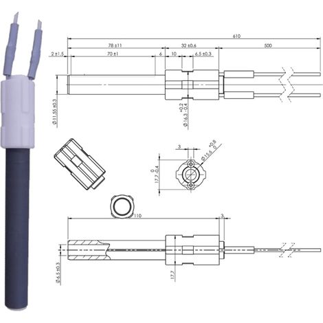 Resistenza accensione stufe a pellet in ceramica FLANGIA L.113MM 260W PALAZZETTI