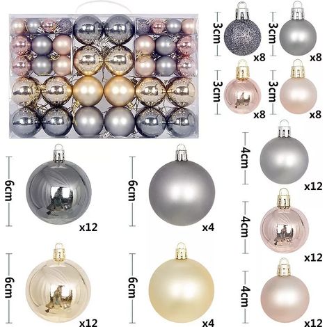 Lot de 100 boules de Noël décoratives à suspendre pour sapin de Noël, avec boîte portable, pour fêtes de fin d'année (1/5)