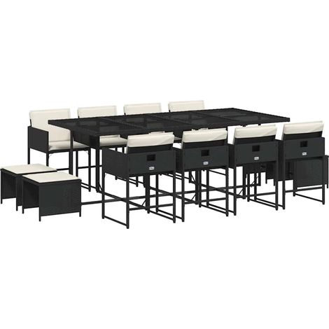 Maison Exclusive - Set da Pranzo da Giardino 13pz con Cuscini Nero in Polyrattan