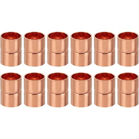 12pcs Copper Welding Sleeves, 12mm Pipe Coupling Fittings, Straight Pipe Fitting for Plumbing Connections HVAC Air Conditioning Heating Networks, Thickness 0.8mm (1/5)