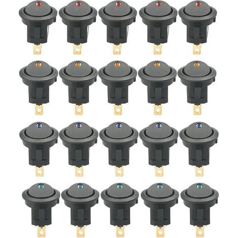 20 pièces DC 12V 20A interrupteur à bascule rond lumière LED interrupteur à bascule commande marche-arrêt interrupteur SPST pour voiture camion ATV UTV (20 pièces) (1/5)