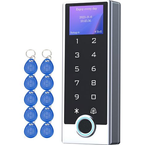 Contrôle d’Accès à Empreinte Digitale pour Porte et Portail, Clavier à Code RFID 125kHz + 10 Badges ID, Écran LCD, IP68 Métal, WG26/WG34, PIN + Badge, DC 12–24V, Appartement Bureau Boutique T15 (1/5)