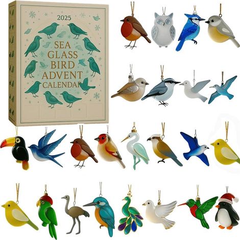 Calendrier De Lavent Oiseau En Verre De Mer - 24 Compartiments - Décoration Festive Pour La Maison - Ensemble Dornements Artisanaux - 1 Pièce (1/5)