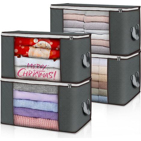 3-pack Klädförvaringspåsar, Stor kapacitet Klädgarderob Organizer för kung Täcken, filtar, täcke och täcke med förstärkt handtag, Clea (1/5)