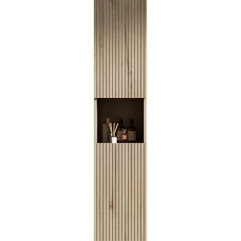 Mueble de baño alto de 160 cm en aglomerado, 2 puertas y hueco abierto, acabado roble blanco (1/5)