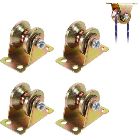 Poulie de Levage Mouflage, 4 Pièces Roulette à Rainure en V, Poulie de Levage, Roulettes de Levage, Poulie Simple pour Rail Roulette Portail Coulissant Roue Gorge V 32mm (1/5)