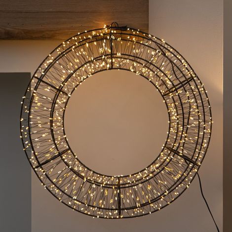 38cm Light up 3D Metal Christmas Wreath with 960 Warm White LEDs (1/5)