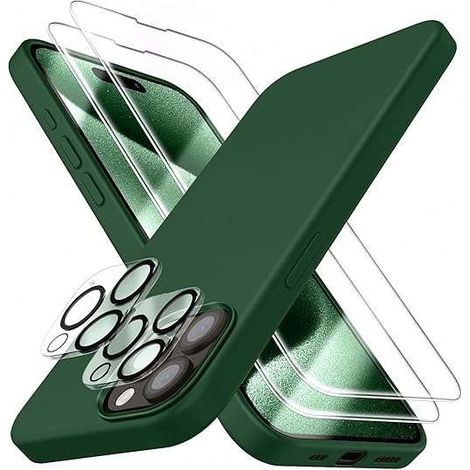 Funda para iPhone 15 Pro con protección para la cámara trasera y la pantalla (verde) (1/2)