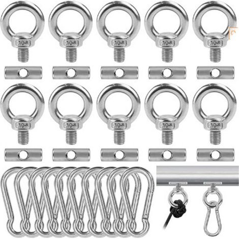 Kit di bloccaggio per tendalino da campeggio: 10 fermi + 10 moschettoni in acciaio inox per tende e roulotte (1/4)