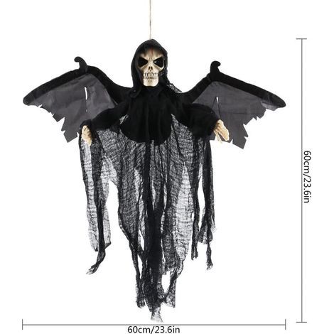 Chauve-souris fantôme suspendue, commande vocale mixte, yeux lumineux, cris, décoration animée pour une fête d'Halloween. Accessoire de décoration idéal pour Halloween. (1/5)